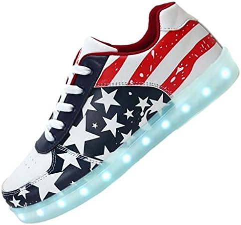 Ezflora Unisex Women Men USB Charging LED Luminous Shoes Flashing American Flag Running Shoes Light Up Couples Casual Sneakers for Valentine's Day