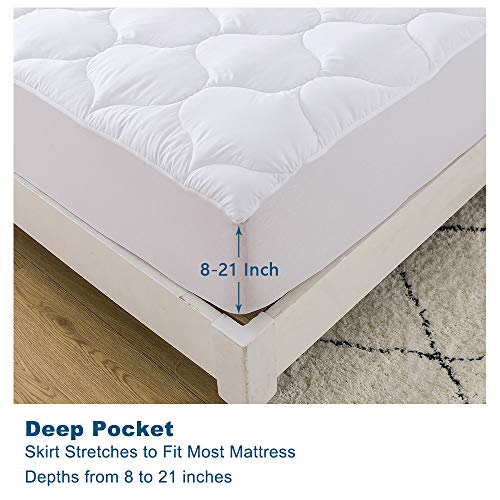DOWNCOOL Waterproof Mattress Pad Cover - Hypoallergenic Breathable Soft Top Down Alternative Filling Quilted Fitted Protector Stretches up s to 8''-21'' Deep Pocket (Queen 60x80 Inch)