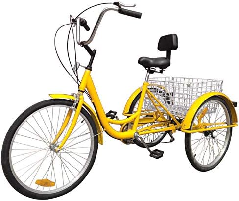 ROVERSKY 24Inch Adult Tricycle, Shimano 7-Speed 3 Wheeled Bike Pedal Cruiser Bicycle w/Large Size Basket for Recreation, Shopping, Exercise