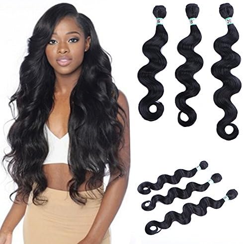 Body Wave Hair Extensions Weft Weave Natural Black Color 3 Bundles Synthetic Human Hair Mixed Length (16" 18" 20")