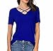 Carterstory Women Summer Tops Cross Front Deep V-Neck Short Sleeve Tees Top