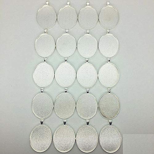 IGOGO 20 PCS Oval Pendant Trays Pendant Blanks Cameo Bezel Cabochon Settings - 30x40 mm Silver Color