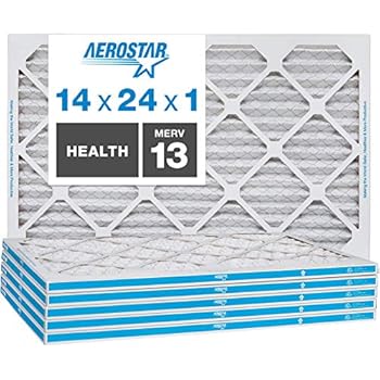 Aerostar 14x24x1 MERV 13 Pleated Air Filter, Made in the USA, 6-Pack