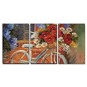 Vintage Bike Flower Bouquet - Canvas Art Wall Art - 16"x24"x3 Panels