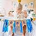 1st Birthday Boy Decorations Kit - Baby Boy First Birthday Decorations One Year Balloon, Blue Happy Birthday Banner,High Chair Banner, Blue Hat Crown, Cake Topper