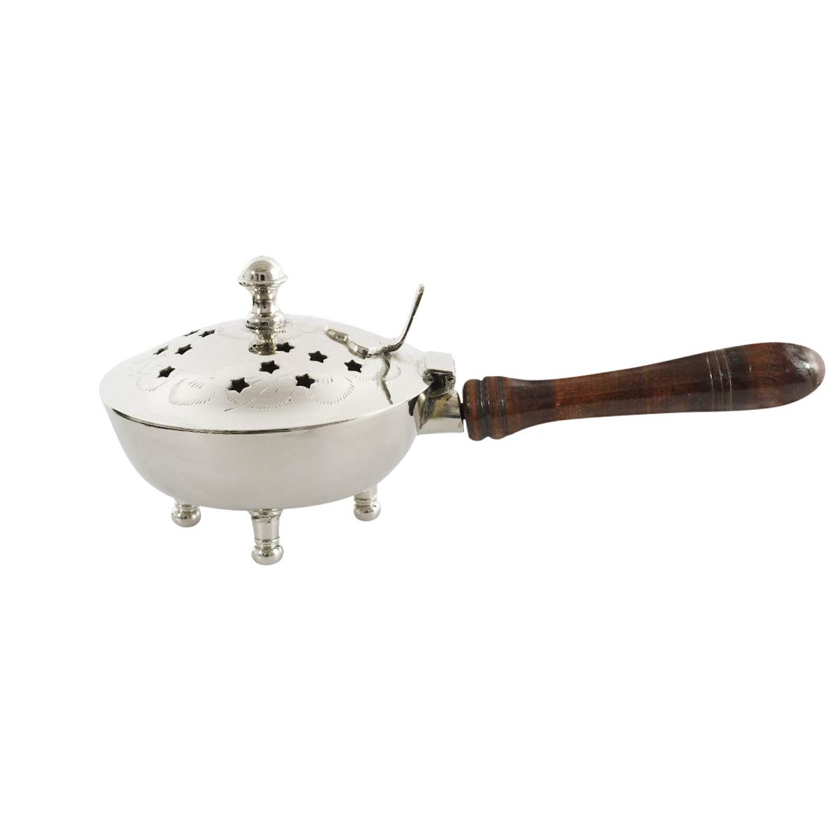NKlaus Incense pan with wooden handle brass nickel plated hinged lid incense pan incense tool incense charcoal deco gift 2182