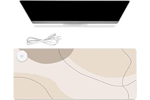 iCasso Heated Mouse Pad Hand Warmer, XXL Heated Desk Pad, Electric Warm Desk Mat with 3 Heating Levels for Computer Keyboard, 35.4" x 15.7" Large Mousepad for Home Office Work (Brown Art)