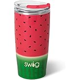 Swig Life 22oz Insulated Tumbler, Travel Coffee Tumbler with Lid, Cup Holder Friendly Travel Coffee Mug, Stainless Steel, 22 oz Tumblers, Reusable Insulated Mug with Lid (Melon Slice)