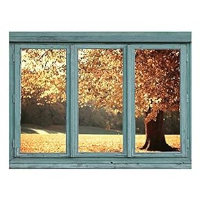 Amber Colored Tree in Autumn - Golden Colored Leaves Drift to The Ground in Fall - Wall Mural, Removable Sticker, Home Decor - 24x32 inches