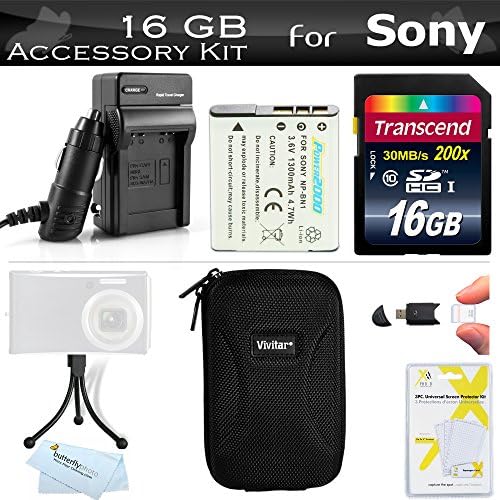 16gb Accessory Kit For Sony Cyber-shot DSC-W800, W800/B, W800/S, DSC-W830, DSCW830/B, DSCW830, DSC-WX220, DSCWX220/B Digital Camera Includes 16GB High Speed SD Memory Card + Replacement Sony NP-BN1 (1100 mAH) Battery + Ac/Dc Travel Charger + Case + More