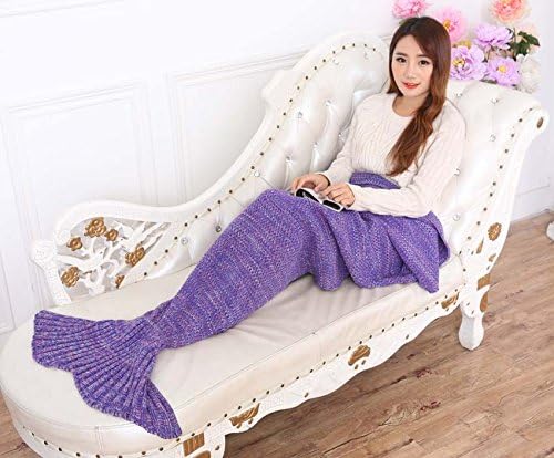 AOOK HOMEMADE X-Large Mermaid Tail Blanket Crochet, Warm Sofa Quilt Super Soft All Seasons Sleeping Blankets,Handmade Mermaid Tail Blanket for Adults,77''x38'' 195cmX95cm (Purple)