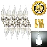 ELETA 10 Pack E12 LED Candelabra / Chandelier Bulbs, Daylight 6000 Kelvin, 3W Equivalent to 25W, 250 Lumens, Non-Dimmable, Silver Color Shell, Flame Shape