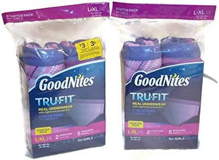 GoodNights Tru Fit L-XL pack of two Girls lot of 2 underwear starter pack with 10 disposable inserts