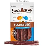 Jack&Pup 6” Premium Grade Junior Bully Sticks Odor Free Dog Treats (10 Pack) – 6” Long All Natural Gourmet and Tender Dog Treat Chews – Fresh and Savory Beef Flavor – Long Lasting Treat
