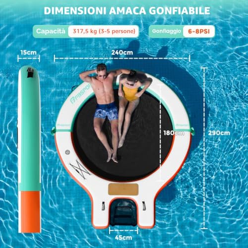 Sunchill Inflatable Floating Platform 240 cm for 3-5 People with Dog Ramp, Inflatable Island Round with Removable Ladder, Cup Holder, Air Pump and Bag for Pool, Lake and Sea