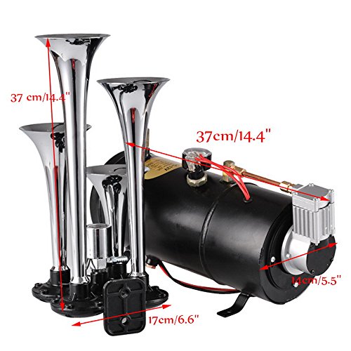image for 4 Trumpet Train Air Horn Kit, Carmer 150DB 4 Trumpets 100 PSI 12V Comp