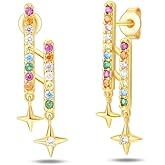 Cycuff 925 Sterling Silver Earrings Studs Colorful Cubic Zirconia Jewelry Stud Earrings for Women Set Earring Gifts for Her (Coloured Stone Star Studs)