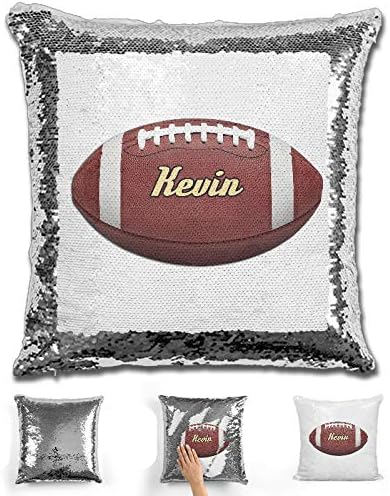 LemonsAreBlue Football Personalized Mermaid Reversible Sequin Pillow, Custom Football Sequin Pillow