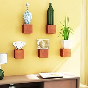 Home Sparkle Wooden Cubes Shelf (Set of 5, Brown)