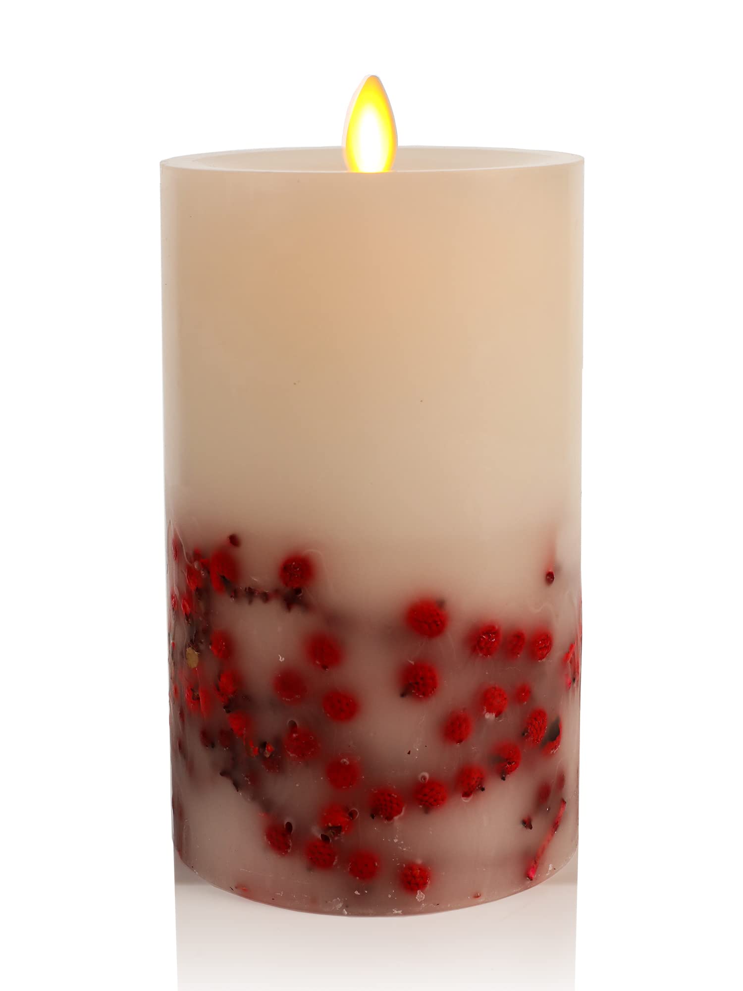 Luminara Moving Flame Red Berry Inclusions LED Pillar Recessed Edge Smooth Wax Unscented (6.5-inch)