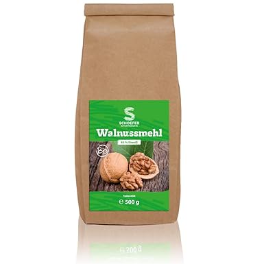 Bio Walnuss-Mehl teilentölt, glutenfrei, vegan, gemahlene Walnüsse als Mehl-Alternative, 500 g