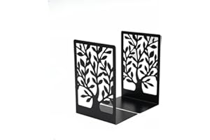Book Ends, Metal Bookends for Shelves Decorative, Tree Stopper for Heavy Books for Office Home Kitchen, Black(1 Pairs/2 Pcs, 