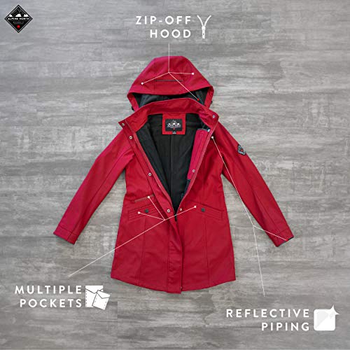 Alpine North Women's Soft-Shell Jacket Lightweight Water Repellent Long Coat (Small, Cranberry) - Thumbnail 6