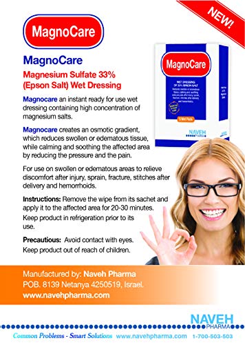 MagnoCare - Magnesium & Epsom Salt Wet Pads to Reduce Pain, Aches and Inflammation, 5 Individually-Wrapped, Single-Use Pads, by Naveh Pharma