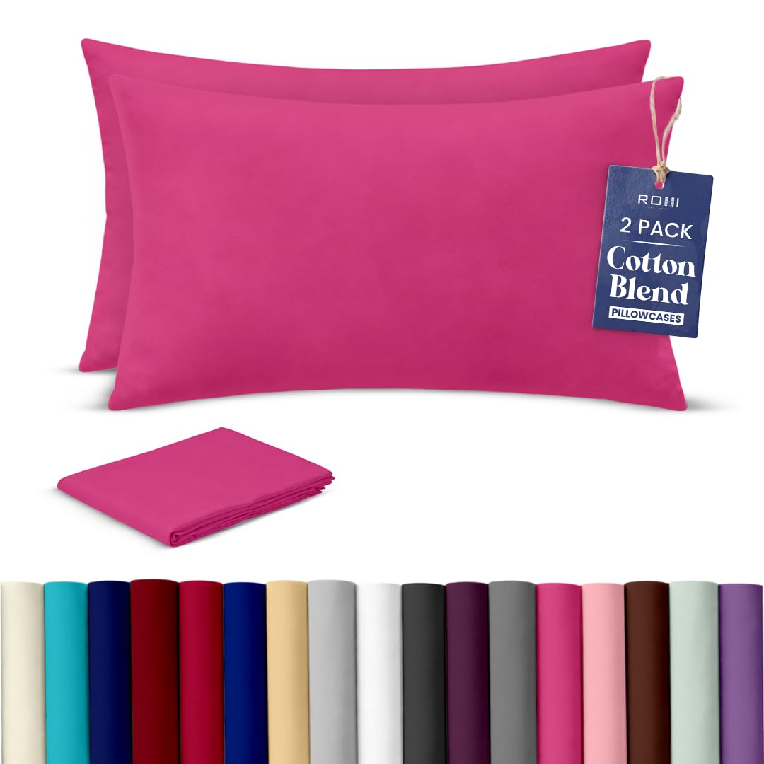 Rohi Luxury Hot Pink Pillow Cases 2 Pack - (50×75cm) | Soft & Comfy Cotton Blend Pillow Covers with Envelope Closure | Breathable, Anti-Allergy, Fade & Wrinkle Resistant — image 1
