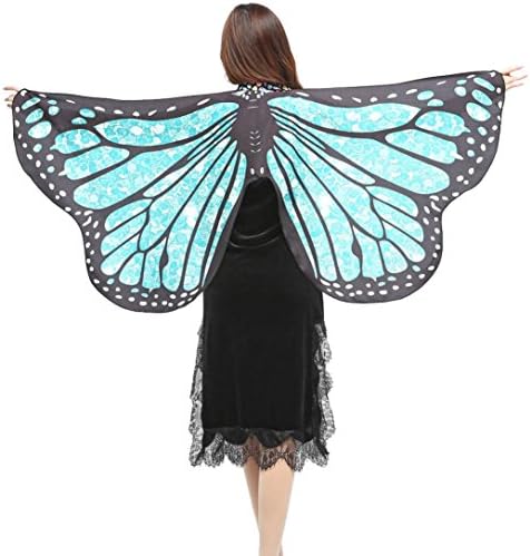 METFIT Christmas Party Costume, Soft Fabric Butterfly Wings Shawl Fairy Pixie Accessory (Light Blue 1)