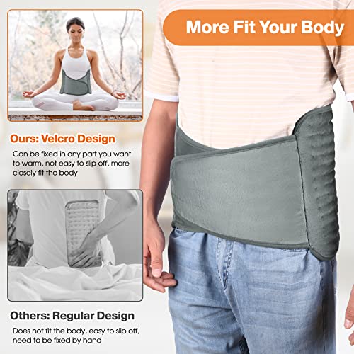 OneAmg Electric Heated Cushion 126 x 30 cm Lumbar Heating Belt 6 Temperature Levels and Automatic Shut-Off Washable Heated Belt with Velcro for Back Cervical Abdomen Grey