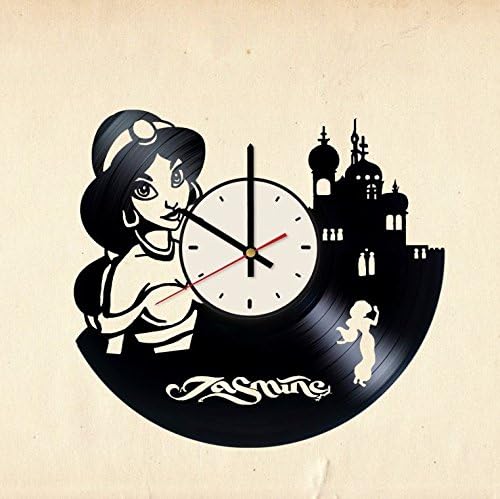 Disney Princess Jasmine vinyl wall clock - handmade unique home bedroom living kids room nursery wall decor great gifts idea for birthday, wedding, anniversary - customize your clock (White/Black)