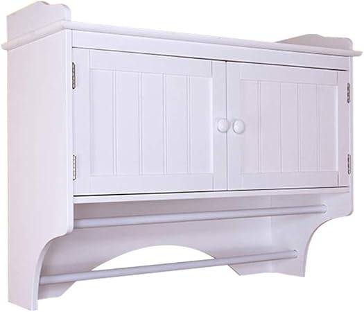 Ranranjj Wall Cabinet Wooden Bathroom Cabinet Hanging Storage Cabinet With Towel Rod Country Style Medicine Cupboard White Amazon Co Uk Kitchen Home