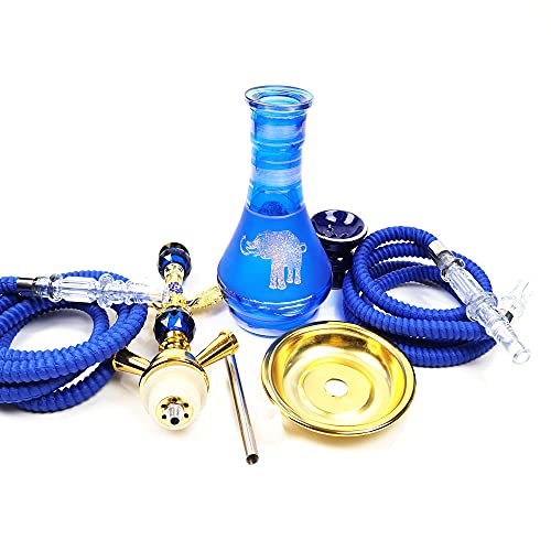 Kitguard,Integral Hookah Set,Water Pipes for Smoking,Steel & Acrylic Shisha, Two Hoses (Horse & Elephant） (Blue 2)