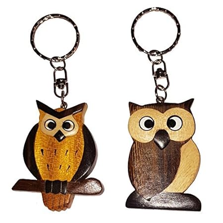 CleanPrince 2 Stück Set XL Schlüsselanhänger (6 x 4,5 cm) Eule Eulen Holzanhänger Paarschmuck Vögel Kauz Anhänger Partnerschm