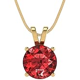 Clara Pucci 14K Yellow Gold Plated Solitaire 18" Box-Chain Necklace - Sterling Silver 2.5ct Round Cut Garnet Pendant