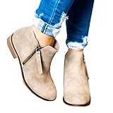 Womens Flat Ankle Booties Round Toe Soft Suede Zipper Closure Slouch Shoes by Taoliyuan