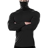 Thermal Shirt with Face Mask for Men Mock Turtleneck Gaiter-Neck Protection Running Athletic Base Layer for Fitness