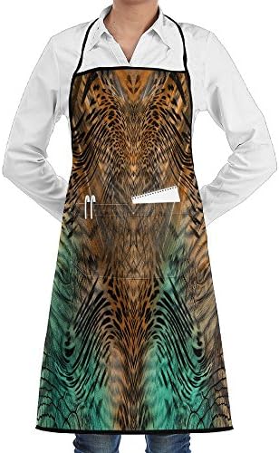 Leopard-skin Cool Novelty 3D Print Water Resistant Polyester Kitchen Apron With Big Pockets Machine Washable Easy Care Twill Sewing Bib Apron For Cooking BBQ Party