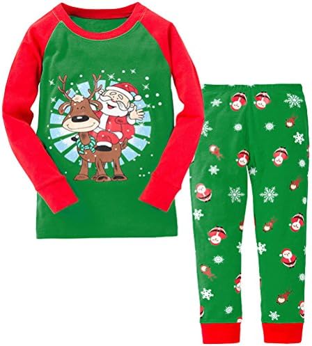 BlcSwan Baby Boy Girls Christmas Santa 2 Pcs Pajamas Set Shirt   - Long Pants(12M-7Y),Green