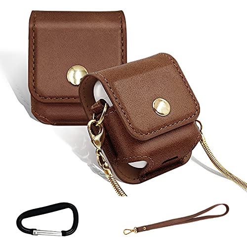 LUCKYCOIN Leather Case for Apple AirPods 1 2 Top Grain Genuine Leather Material with Wrist Lanyard Strap | Keychain Clip | Crossbody Chain | Compatible with Wireless Charging -Dark Brown