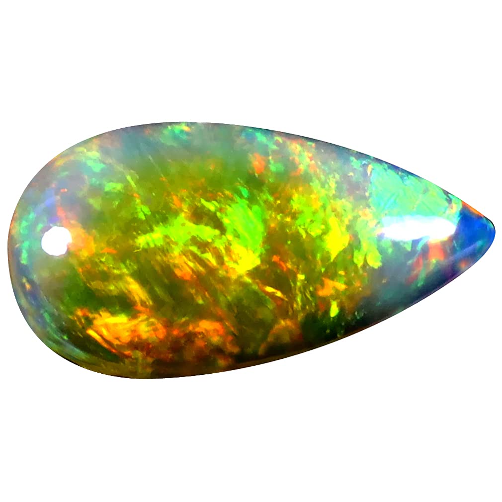 2.87 ct PEAR CABOCHON (16 X 8 MM) ETHIOPIAN 360 DEGREE FLASHING RAINBOW OPAL NATURAL LOOSE GEMSTONE