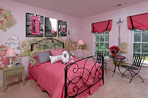 Girls Pink Paris Theme Room Decor Wall Art Paris Eiffel Tower Decor for Bedroom for Canvas Black and White Art Eiffel Tower Pictures Decorations London Big Ben Tower Eiffel Tower Painting Framed