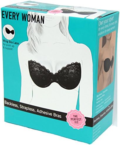 Backless Push Up Bra, Lace Classic Design Wing Bra for Support Strapless with Adhesive and Underwire (D, Black)