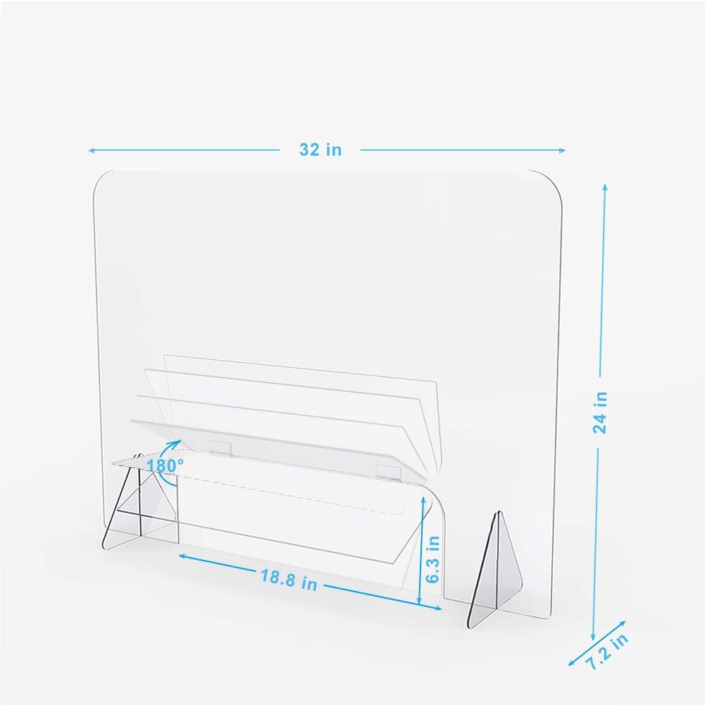 Sneeze Guard, LeStore 32"x 24" Inch Acrylic Reception Protection Screen Guard Barrier Panel Shield with 6.3 Inch Tall Opening for Desk, Counter, Reception Table: Home Improvement