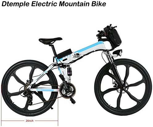 dtemple 26 Inch Folding Electric Mountain Bike for Men with Large Lithium-Ion Battery (250W 36V), Premium Full Suspension and Shimano Gear (US Stock)