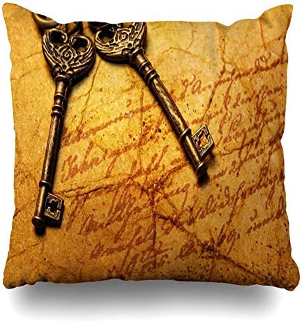 DIYCow Throw Pillows Covers Rough Old Keys On Ancient Key Vintage Torn Cushion Case Pillowcase Home Sofa Couch Square Size 16 x 16 Inches Pillowslips