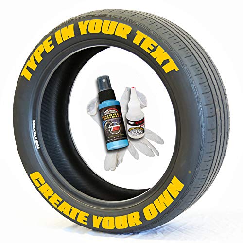 Tire Stickers - Create Your Own Custom Tire Lettering Add-On Accessory - DIY/Easy/Glue & 2oz Touch-Up Cleaner - Custom Sizing/Yellow (Pack of 8)