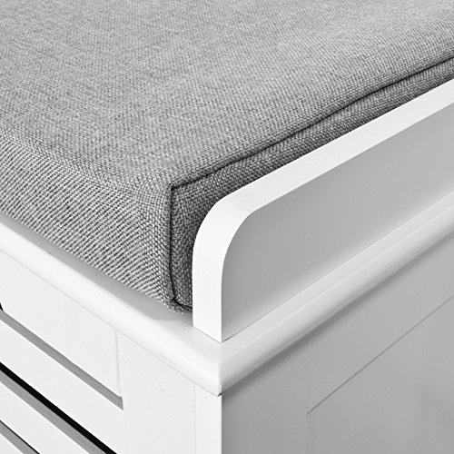 Haotian FSR23W, White Storage Bench with 3 Drawers & Padded Seat
