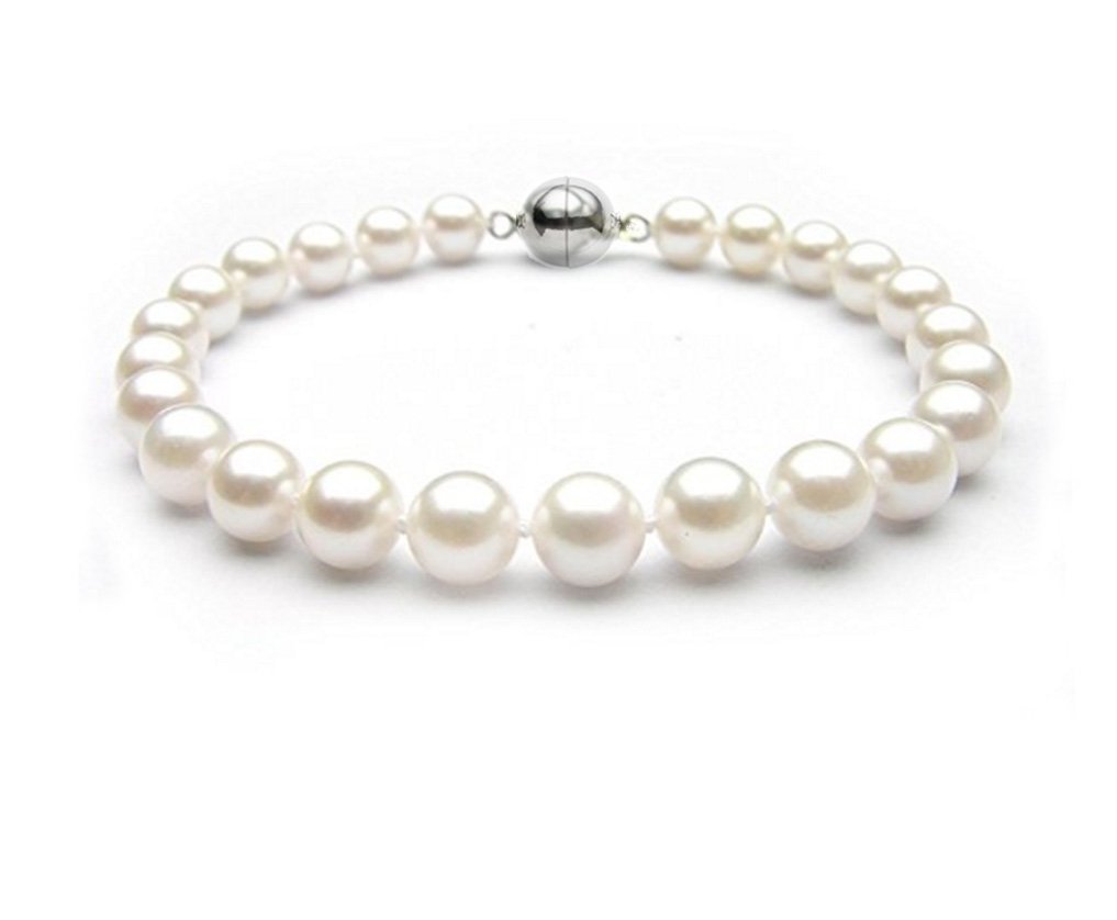 Treasure Bay Stunning 8-9mm Freshwater Pearl Bracelet 19cm Magnetic Clasp Womens Pearl Bracelet (White)